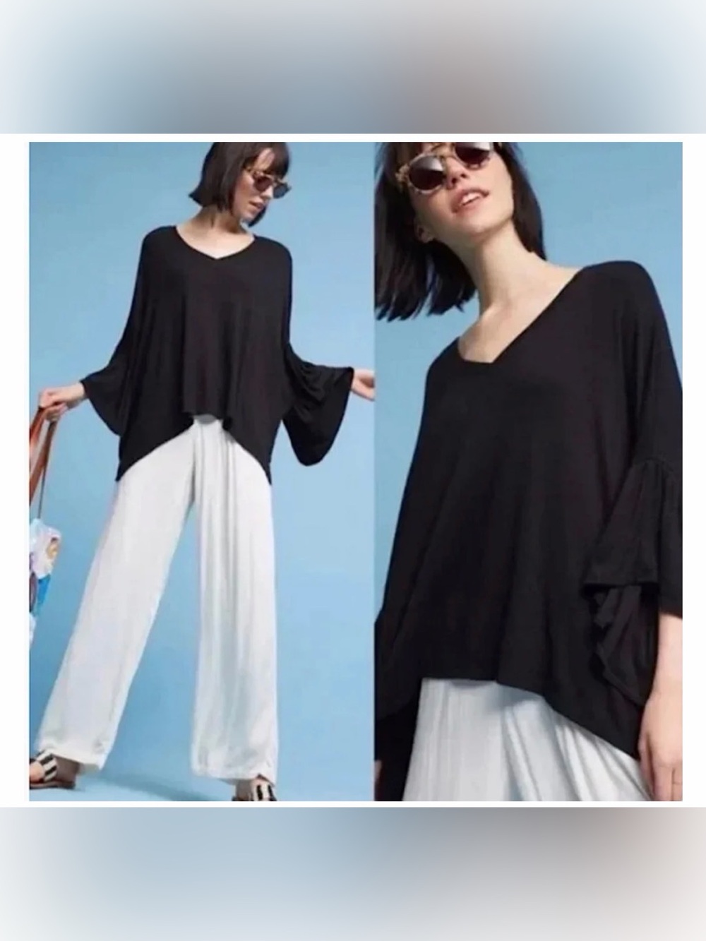 Akemi + Kin Black Flutter Sleeve Oversized Poncho Top
